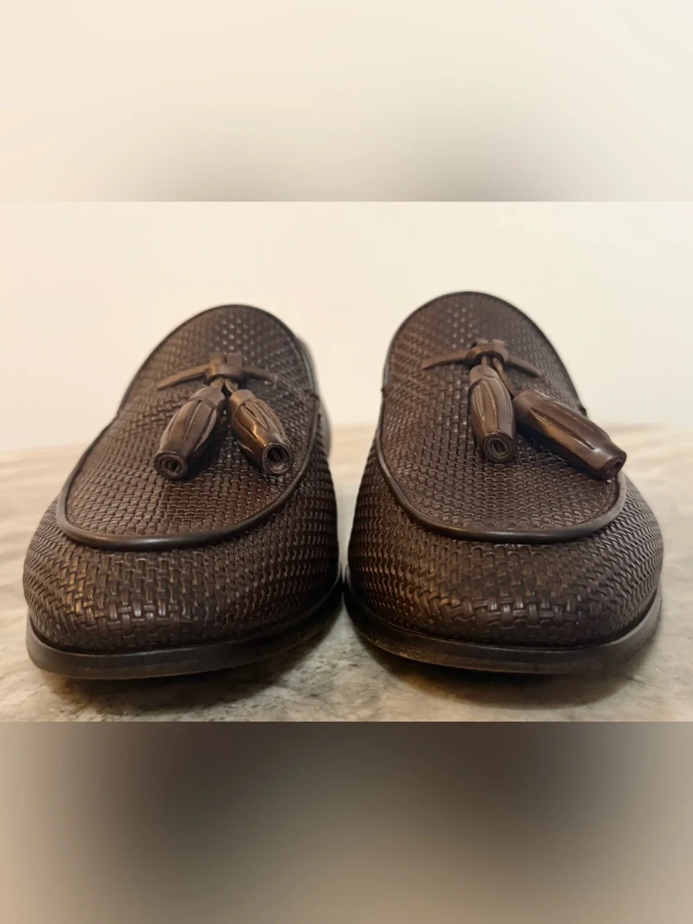 CANALI TASSEL LOAFERS BROWN 40 / 7 US LEATHER $1000 WOVEN INTRECCIATO  SHOES
